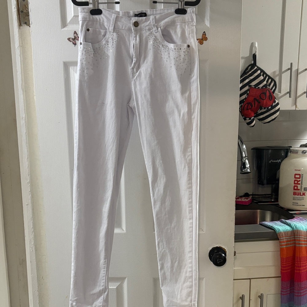 bebe Women's Sparkling White Skinny Jeans